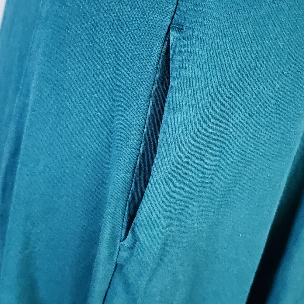 Uniqlo Puff Sleeve Midi Dress Womens Large Teal Cotton Knit Pockets Minimalist - Picture 5 of 13